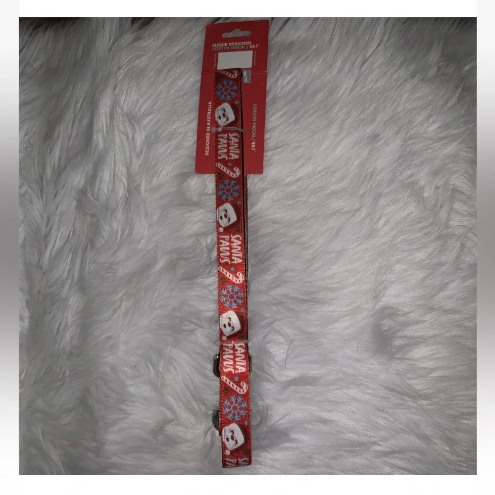 🦋 SANTA PAWS FuzzYard Red Dog Collar Medium Dog Breeds & Leash Set NWT